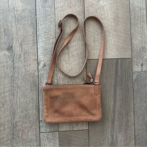 Lucky Brand Tan Sueded Leather Dual Compartment Crossbody Bag
